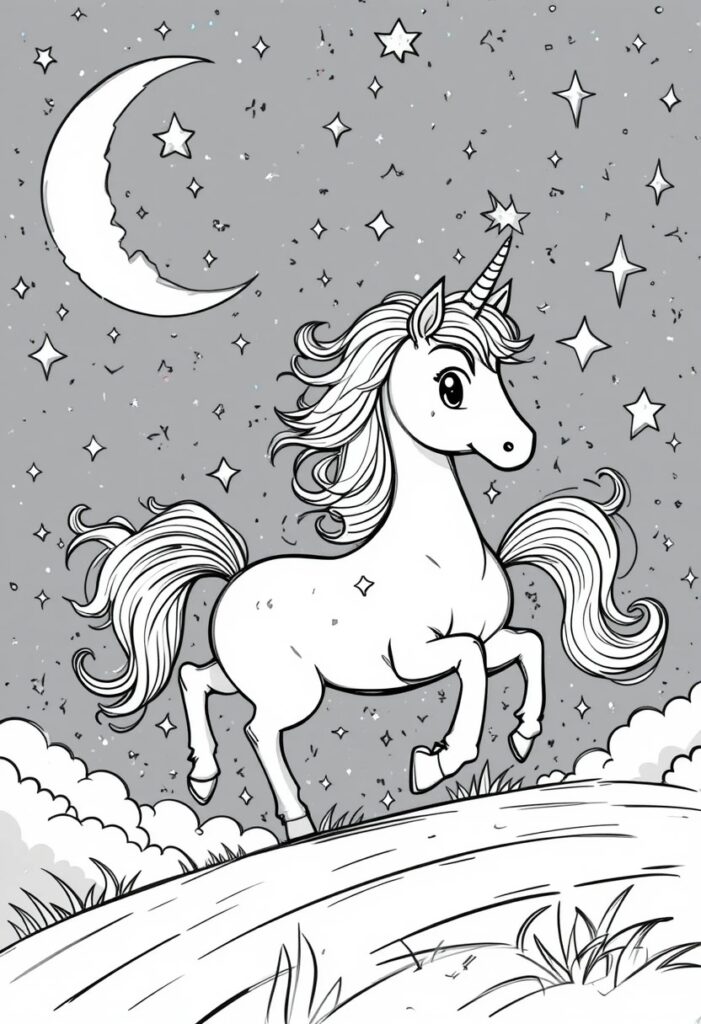 happy unicorn coloring page