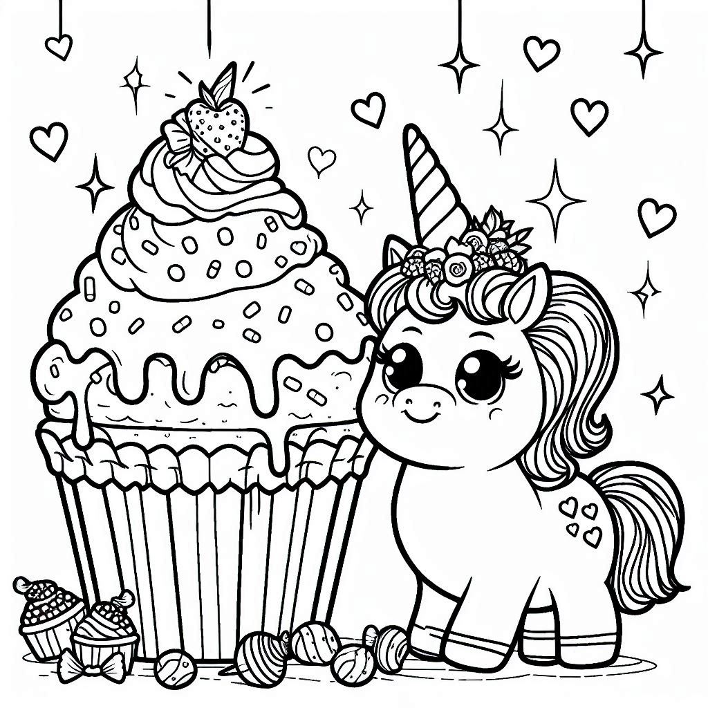 happy unicorn coloring image