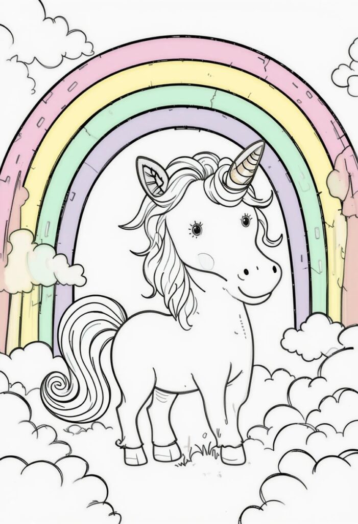 happy unicorn coloring page